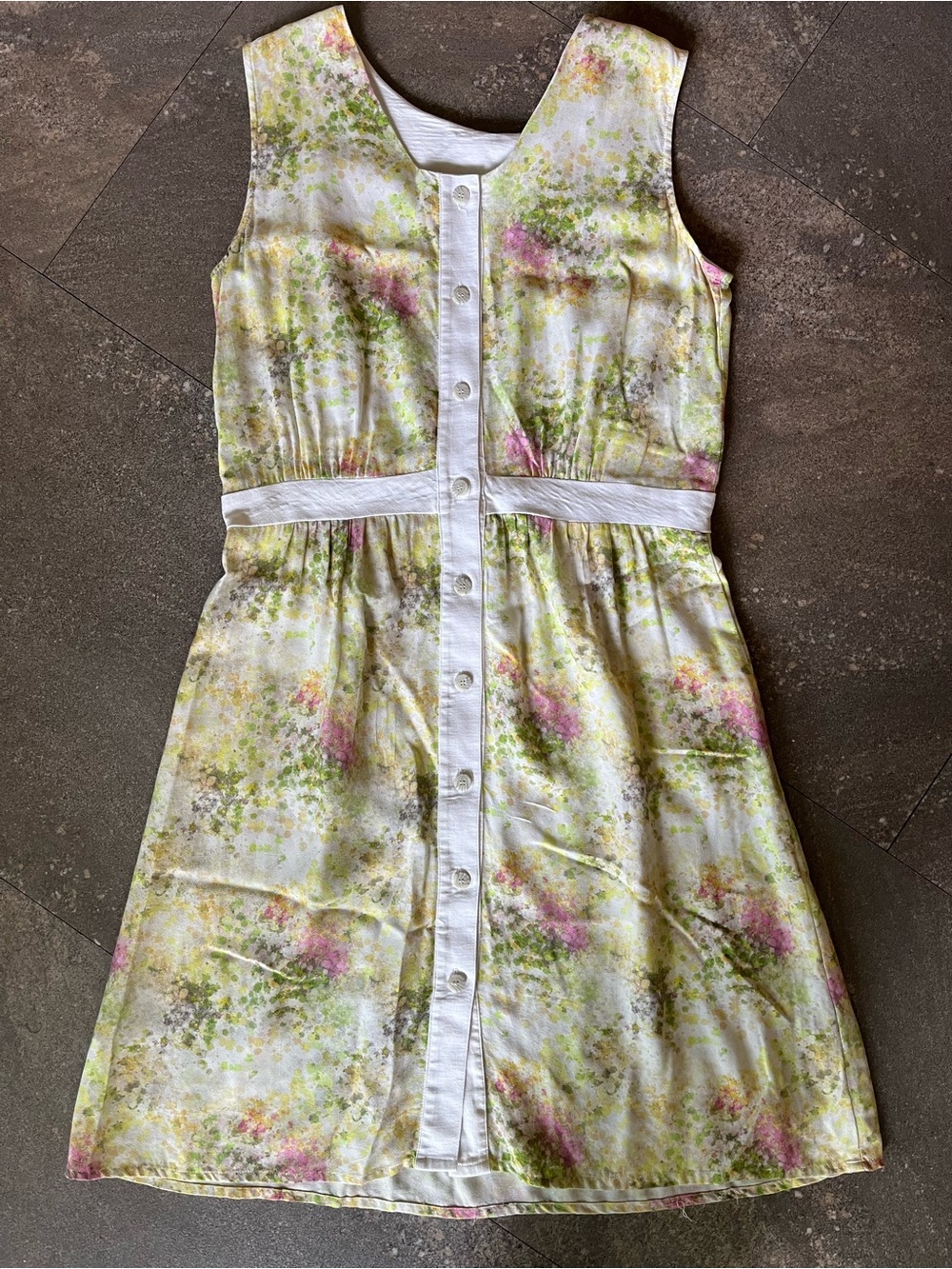 Jennifer Glasgow Button-Front Sun Dress Yellow Green Floral Retro Garden Party